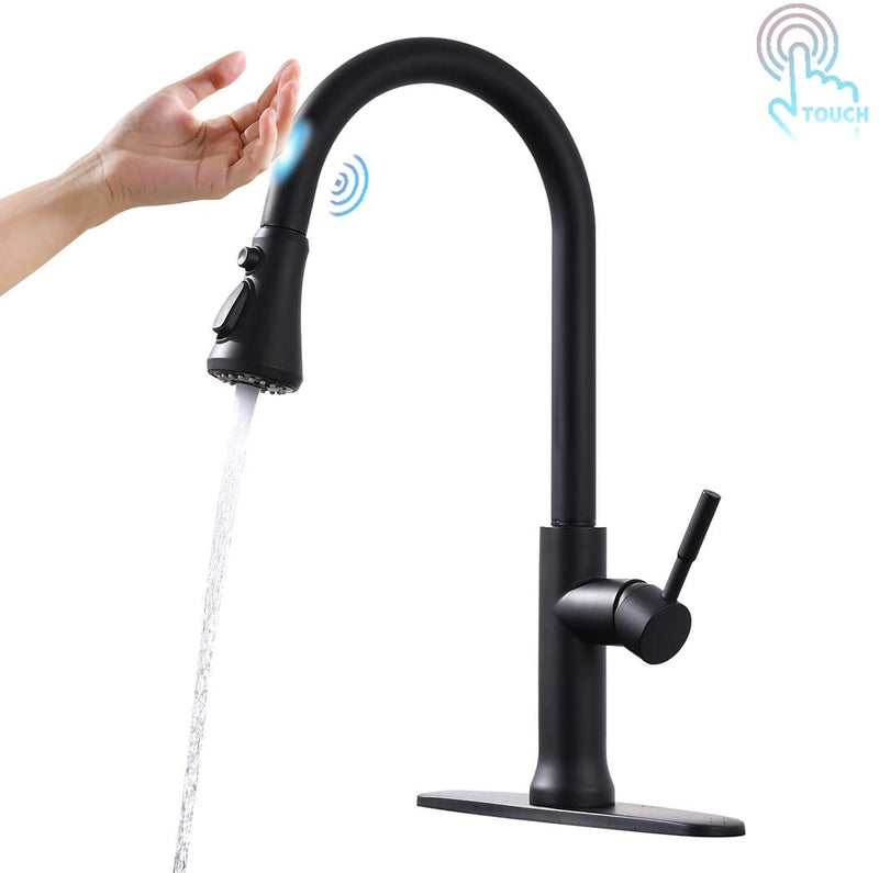 Single Handle Touch Pull Down Sprayer Kitchen Faucet with 360℃ Rotation in Matte Black