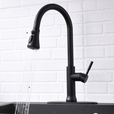 Single Handle Pull Down Sprayer Kitchen Faucet with 360℃ Rotation in Matte Black