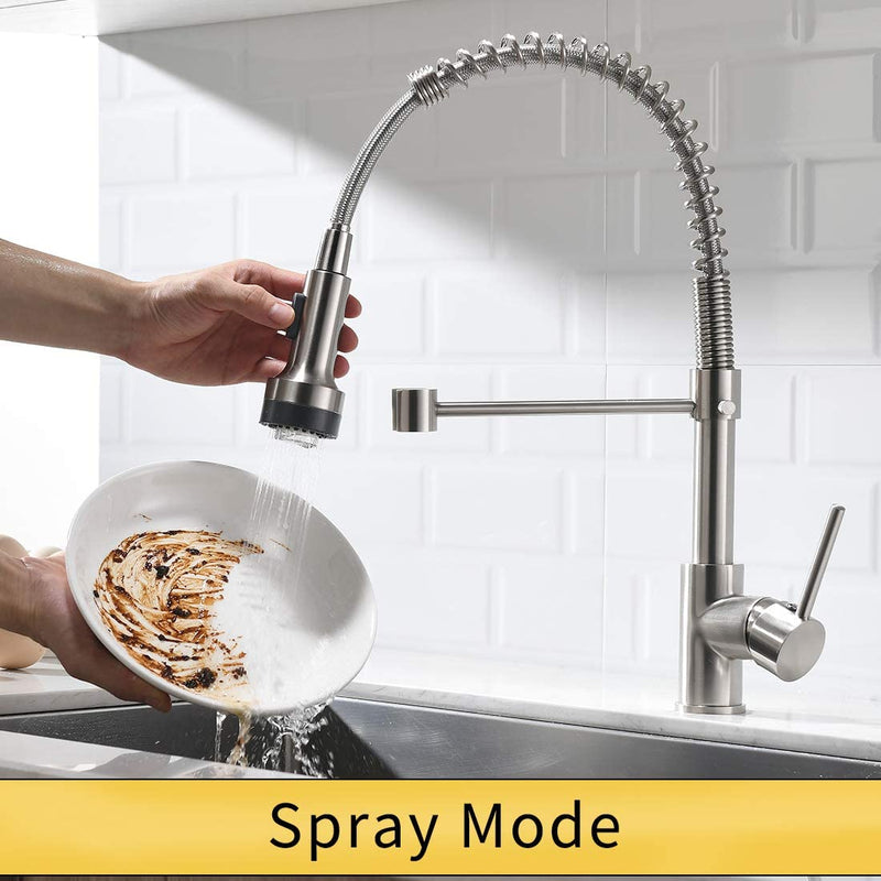 Single Handle Pull Down Sprayer Kitchen Faucet with 360℃ Rotation and LED Lights in Brushed Nickel