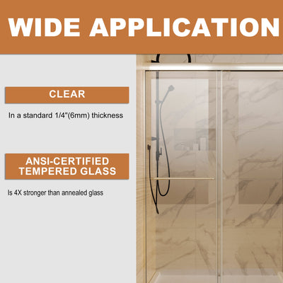 48 in. W x 72 in. H Sliding Framed Shower Door Finish with Clear Glass