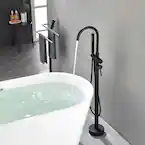 2-Handle Freestanding Floor Mount Bath Tub Filler Faucet with Handheld Shower in Matte Black