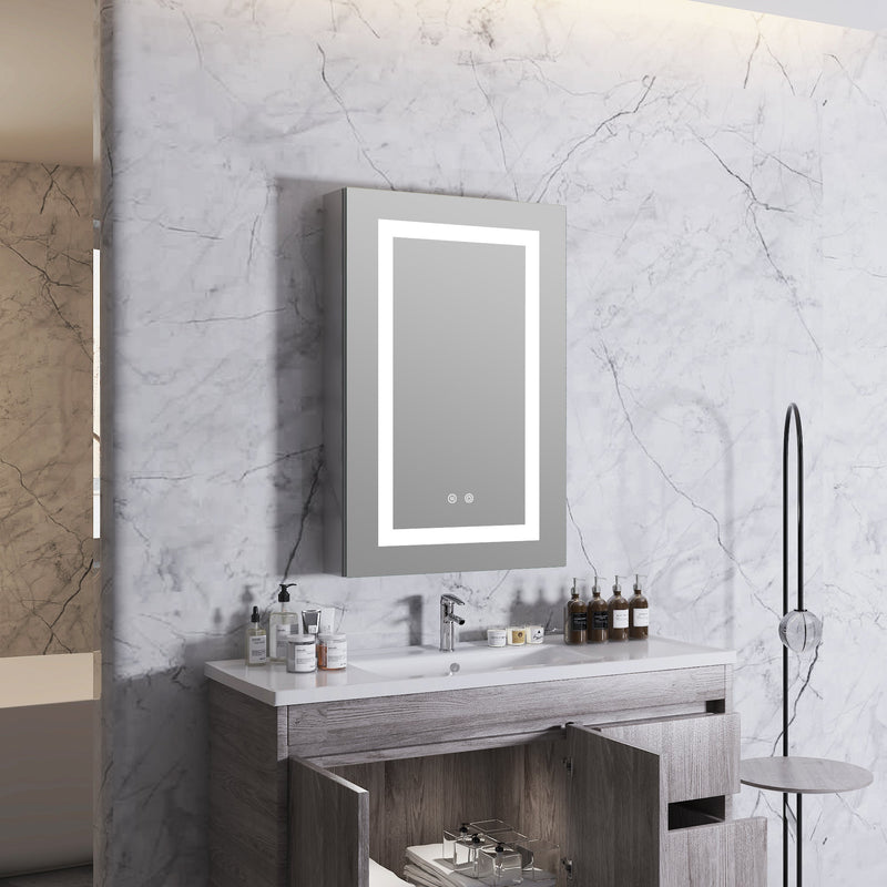 20-in x 30-in Lighted LED Surface/Recessed Mount Silver Mirrored Rectangle Medicine Cabinet with Outlet left Side