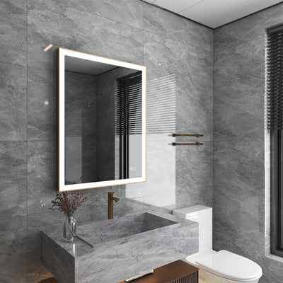 28 in. W x 36 in. H Aluminium Framed Rectangular LED Light Bathroom Vanity Mirror