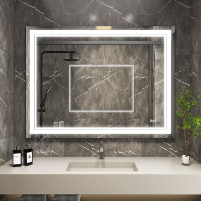 48 in. W x 36 in. H Frameless Rectangular LED Light Wall Mount Bathroom Mirror