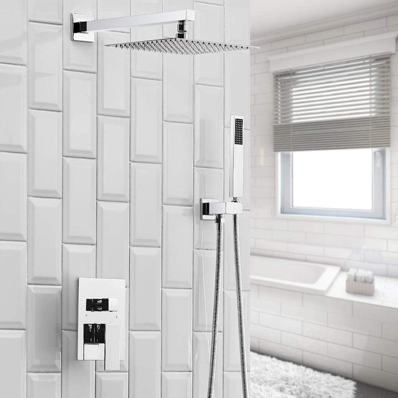 Single Handle 2-Spray Square High Pressure Shower Faucet with 16 in. Shower Head