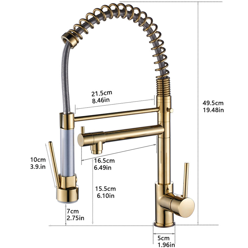 Single Handle Pull Down Sprayer Kitchen Faucet with 360℃ Rotation in Polished Gold