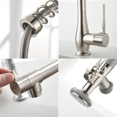 Single Handle Pull Down Sprayer Kitchen Faucet with 360℃ Rotation in Brushed Nickel