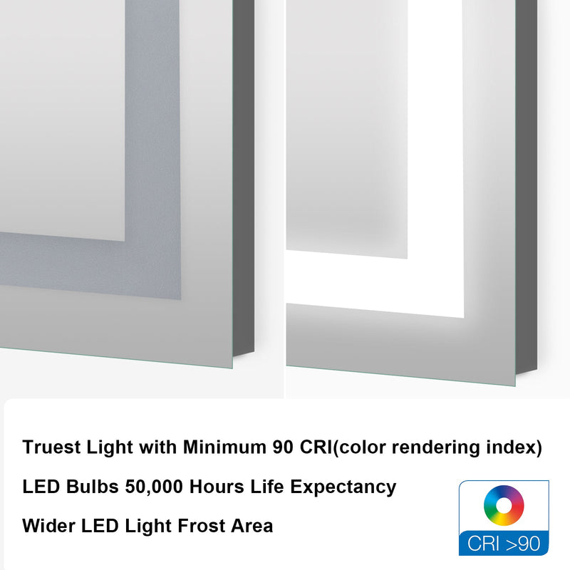 60 in. W x 28 in. H Frameless Rectangular LED Light Bathroom Mirror