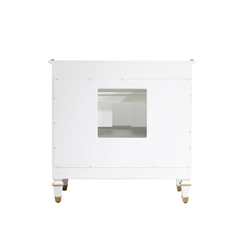 36inch White Single Sink Freestanding Solid Wood Bathroom Vanity Storage Organizer with Carrara White Quartz Countertop
