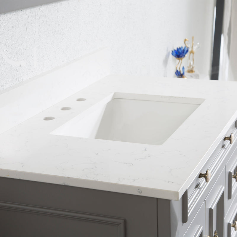 36inch Titanium Grey Freestanding Solid Wood Bathroom Vanity Storage Organizer with Carrara White Quartz Countertop