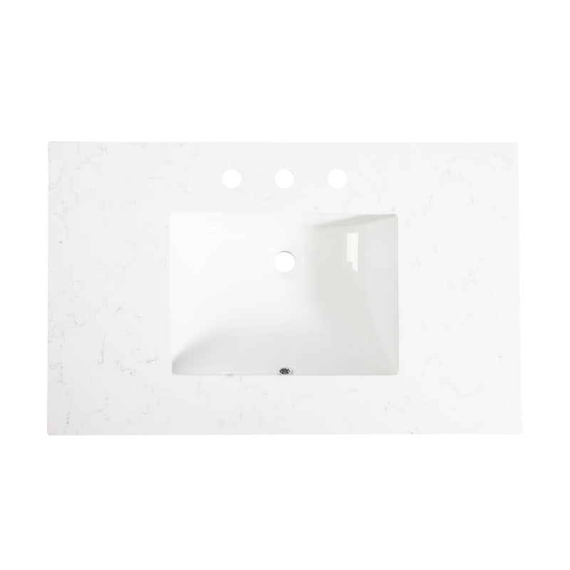 36inch Titanium Grey Freestanding Solid Wood Bathroom Vanity Storage Organizer with Carrara White Quartz Countertop
