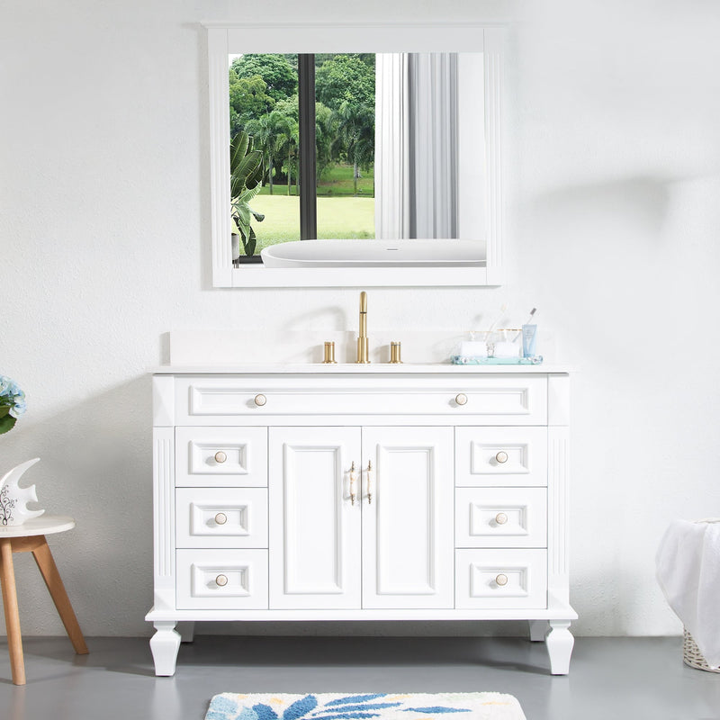 48-in Single Sink Solid Wood Bathroom Vanity with White Quartz Top