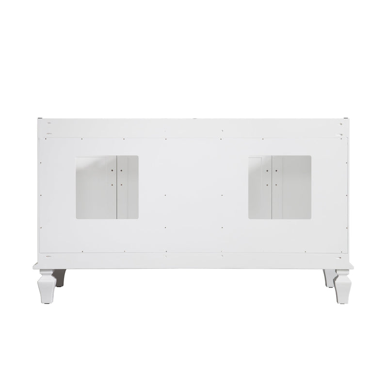 60inch White Freestanding Solid Wood Bathroom Vanity Storage Organizer with Carrara White Quartz Countertop