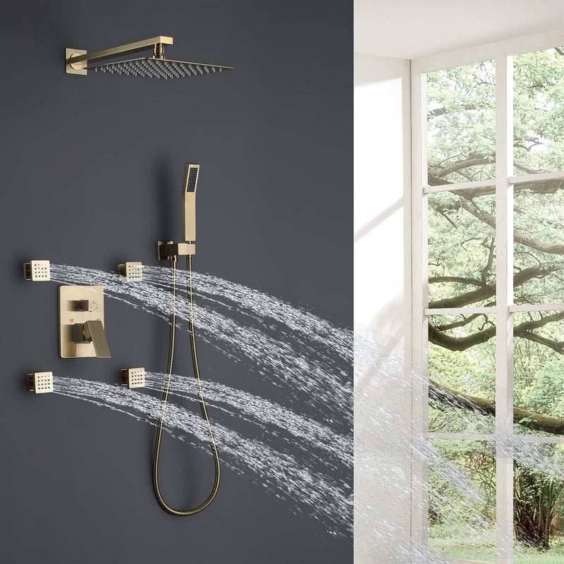 Brushed Gold Shower Faucet Set with 4 PCS Shower Body Sprayer Jets