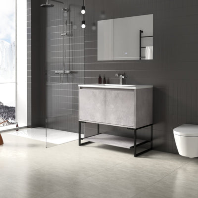 23.6 in. W x 18.9 in. D x 33.7 in. H Bath Vanity in Cement Grey with White Vanity Top with White Basin