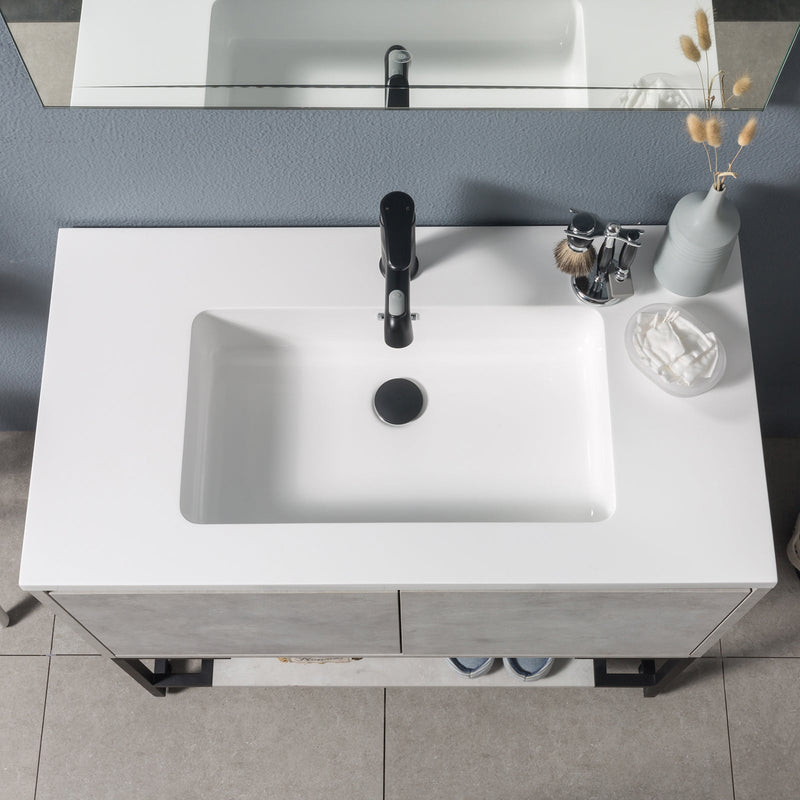 23.6 in. W x 18.9 in. D x 33.7 in. H Bath Vanity in Cement Grey with White Vanity Top with White Basin