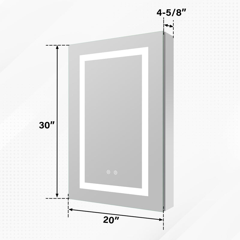 20-in x 30-in Lighted LED Surface/Recessed Mount Silver Mirrored Rectangle Medicine Cabinet with Outlet Right Side
