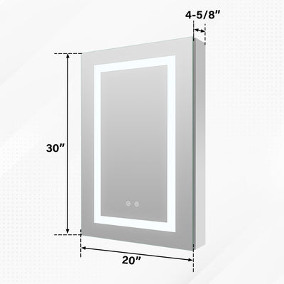 20-in x 30-in Lighted LED Surface/Recessed Mount Silver Mirrored Rectangle Medicine Cabinet with Outlet Right Side