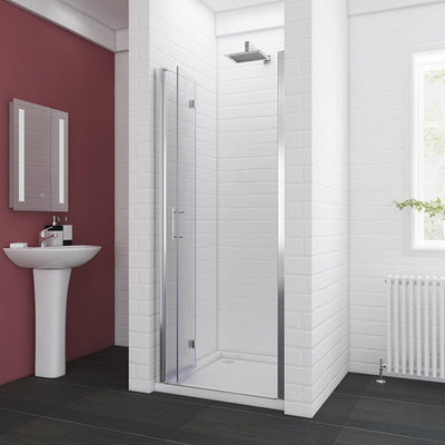 32 in. x 72 in. Semi-Frameless Hinged Bathtub Bi-Fold Shower Door in Clear Glass, 32 in. W with Handle, Chrome