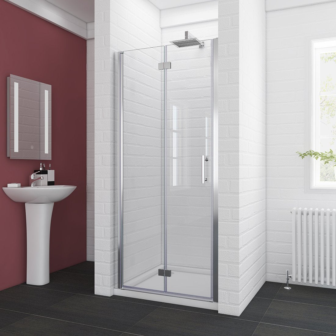 34 in. x 72 in. Semi-Frameless Hinged Bathtub Bi-Fold Shower Door in C ...