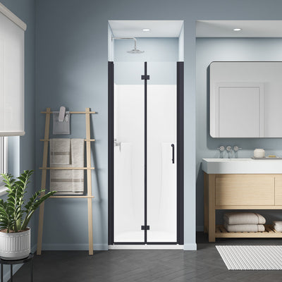 30inch W x 72inch H Folding Shower Door Matte Black Semi-Frameless Hinged Shower Door with Handle