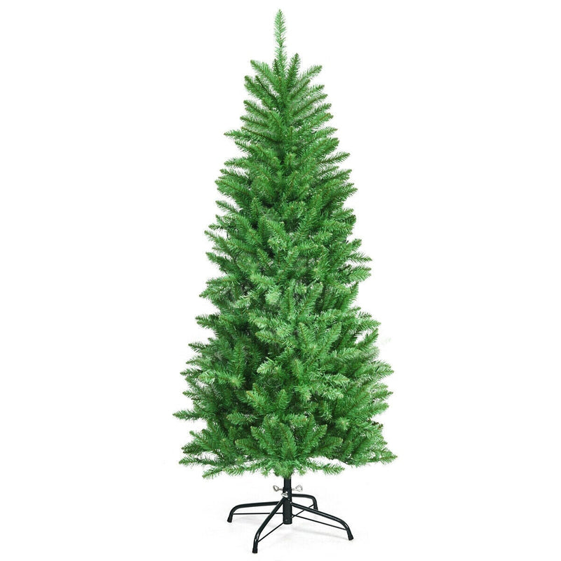 5/6 Feet PVC Hinged Pre-lit Artificial Fir Pencil Christmas Tree with 150 Warm White UL-listed Lights
