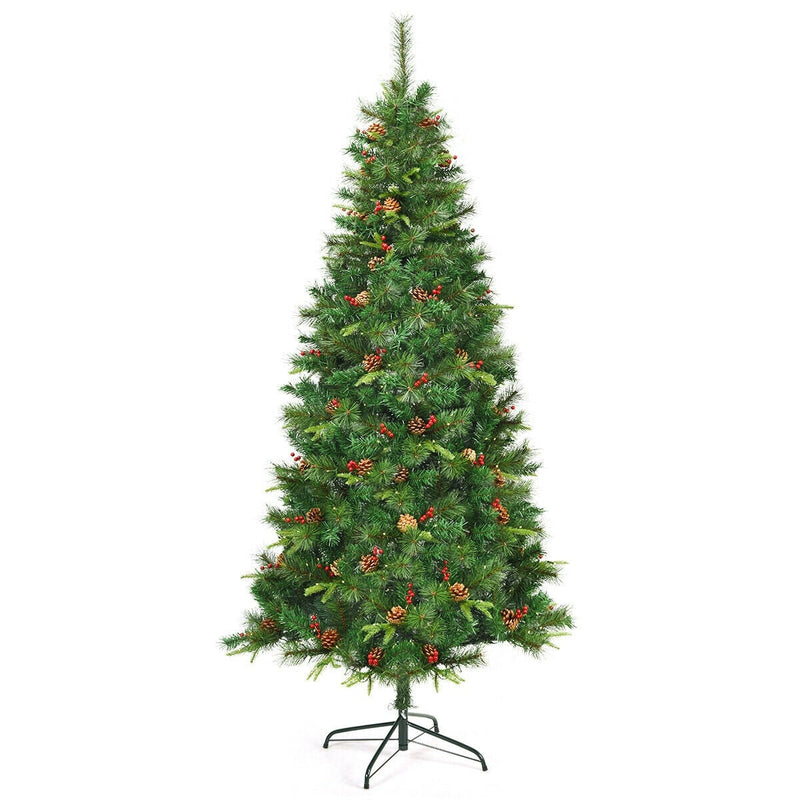 6/7 ft Pre-lit Artificial Hinged Christmas Tree with LED Lights