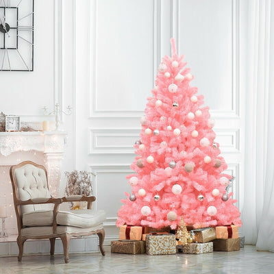 6 ft Pink Artificial Hinged Spruce Full Christmas Tree with Foldable Metal Stand
