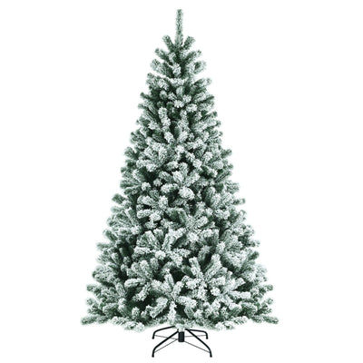 6'/ 7' /8' Pre-lit Snow Flocked Hinged Christmas Tree with Metal Stand