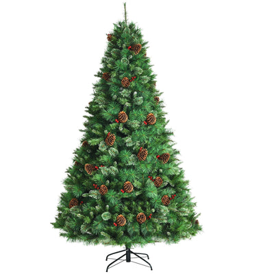 Unlit Hinged PVC Artificial Christmas Pine Tree with Red Berries