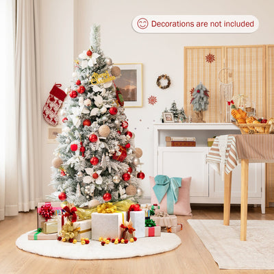 Snow Flocked Christmas Pencil Tree with Berries and Poinsettia Flowers