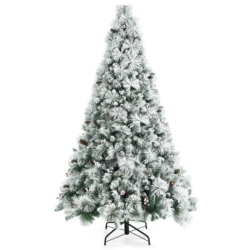 7 Ft /8 Ft Snow Flocked Christmas Tree with Pine Cone and Red Berries