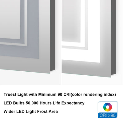 40 in. W x 24 in. H Frameless Rectangular LED Light Wall Mount Bathroom Mirror