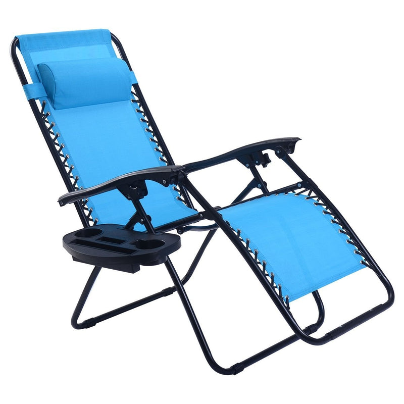 Folding Adjustable Lounge Chair with Removable Pillow and Cup Holder Tray