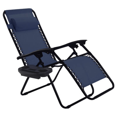 Folding Adjustable Lounge Chair with Removable Pillow and Cup Holder Tray