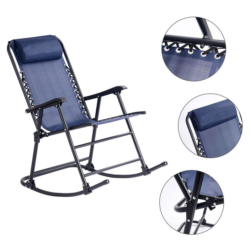 Outdoor Patio Headrest Folding Zero Gravity Rocking Chair