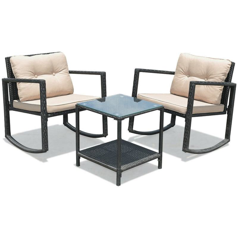 3 Pcs Cushioned Rattan Chair Set with Table