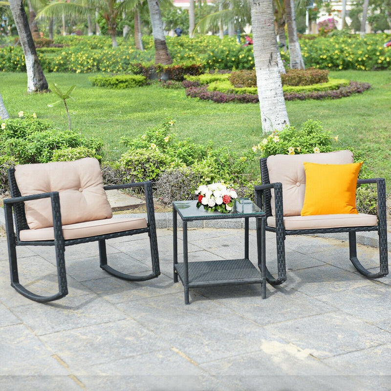 3 Pcs Cushioned Rattan Chair Set with Table
