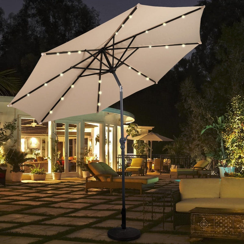 10ft Patio Solar Umbrella with Crank and LED Lights