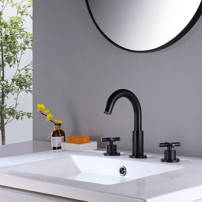 Matte Black Deck Mounted Bathroom Sink Faucet With Rough-in Valve