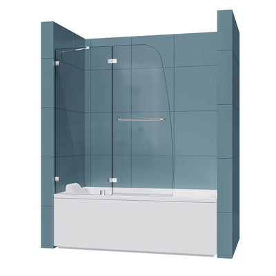 48 in. W x 58 in. H Frameless Hinged Bathtub Door in Clear Glass with Handle, Chrome