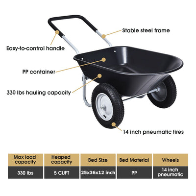 2-Tier Heavy-duty Wheelbarrow Garden Cart