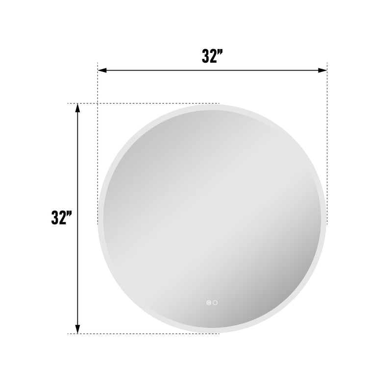 32 in. W x 32 in. H Round Frameless Anti-Fog LED Light Dimmable Wall Mount Bathroom Vanity Mirror