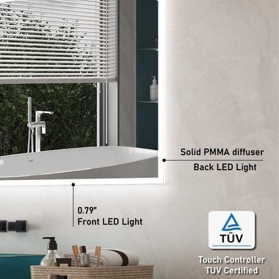 60 in. W x 28 in. H Rectangular Frameless Anti-Fog LED Light Dimmable Wall Mount Premium Bathroom Vanity Mirror