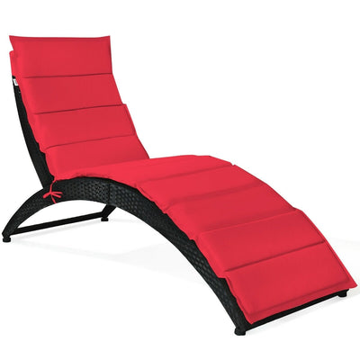 Portable Folding Rattan Lounge Chair with Removable Cushion