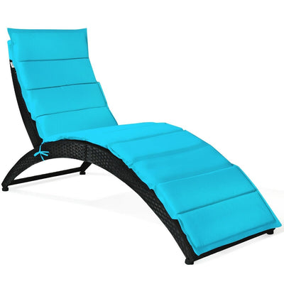 Portable Folding Rattan Lounge Chair with Removable Cushion