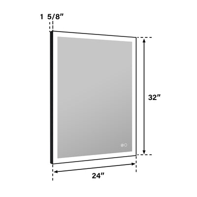 24 in. W x 32 in. H Aluminium Framed Rectangular LED Light Bathroom Vanity Mirror
