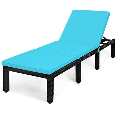 Patio Rattan Cushioned Height Adjustable Lounge Chair-Blue