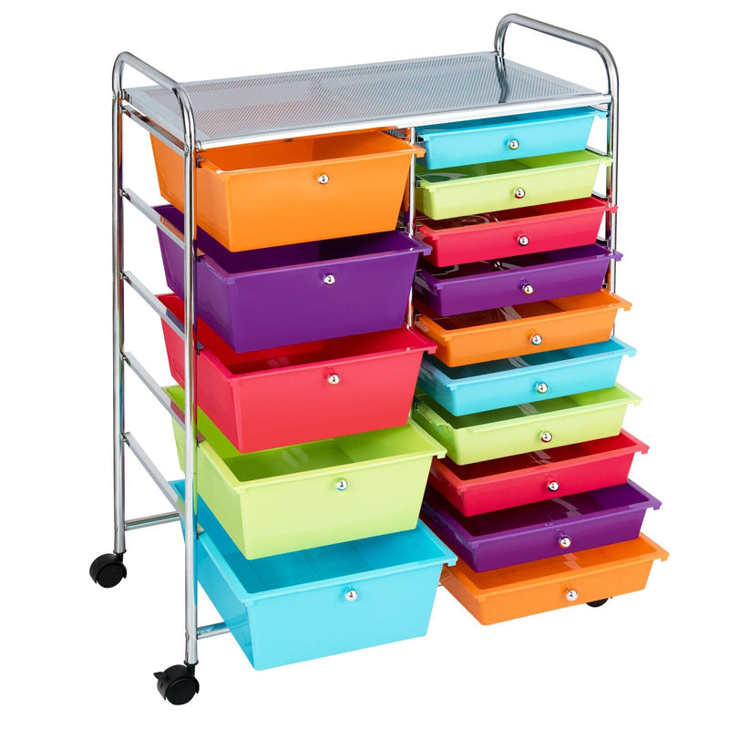 Rolling Storage Cart and Organizer with 15 Plastic Drawers