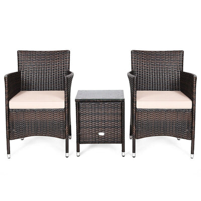 3 Pcs Patio Wicker Rattan Conversation Set with Coffee Table for Garden Lawn Backyard Poolside